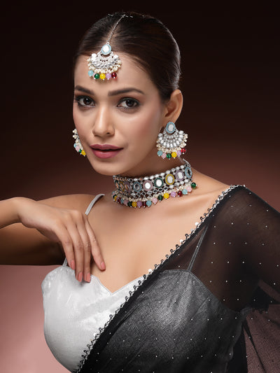 Sukkhi Fashion-Forward Gold Plated with AD Beads Choker Necklace Set Earring and Maangtikka Jewellery Set for Women|NS107529