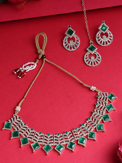 Sukkhi All-Season Gold Plated AD Stones & Beads Choker Necklace Set With Earring And Maangtika | Jewellery Set For Women|NS107531