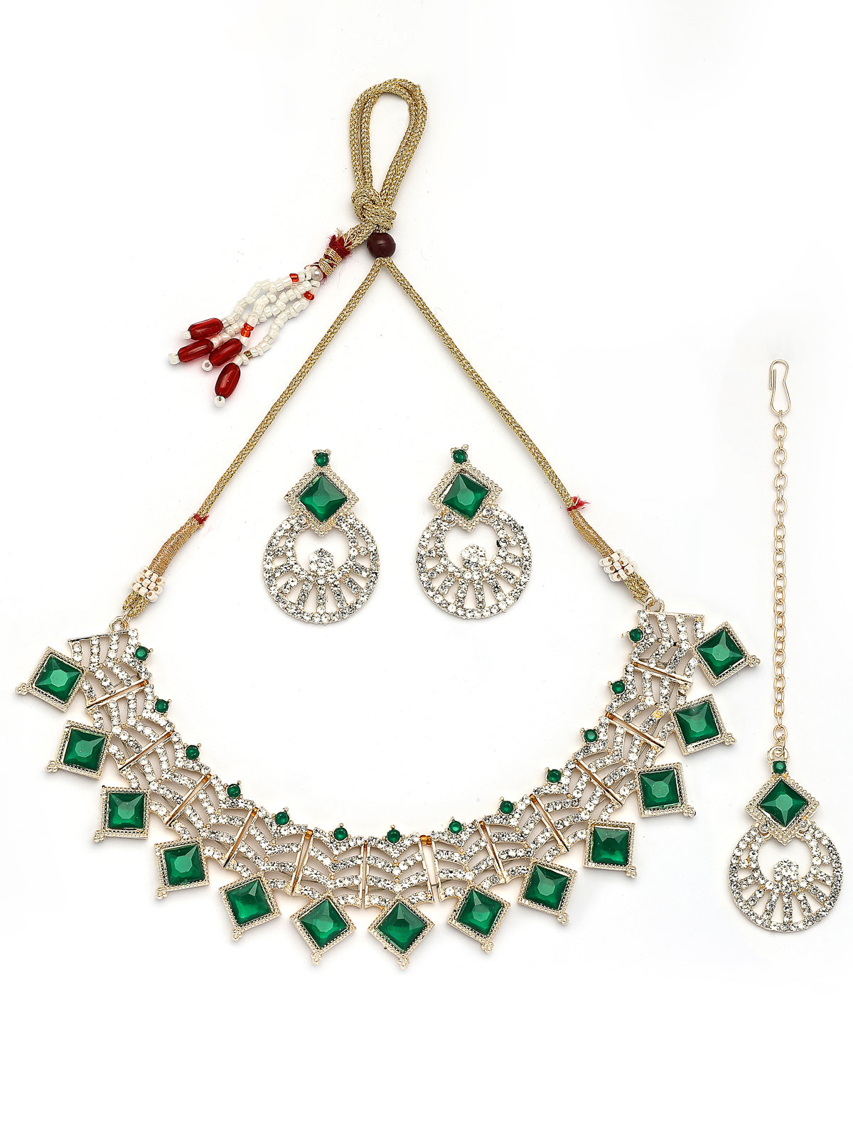 Sukkhi All-Season Gold Plated AD Stones & Beads Choker Necklace Set With Earring And Maangtika | Jewellery Set For Women|NS107531