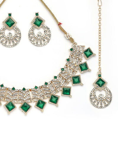 Sukkhi All-Season Gold Plated AD Stones & Beads Choker Necklace Set With Earring And Maangtika | Jewellery Set For Women|NS107531