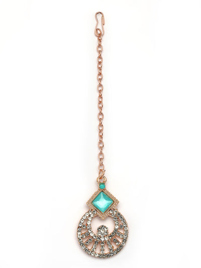 Sukkhi Modern Rose Gold Plated AD Stones & Beads Choker Necklace Set With Earring And Maangtika | Jewellery Set For Women|NS107533