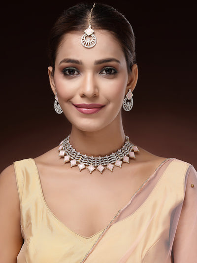 Sukkhi Pretty Gold Plated AD Stones & Beads Choker Necklace Set With Earring And Maangtika | Jewellery Set For Women|NS107536