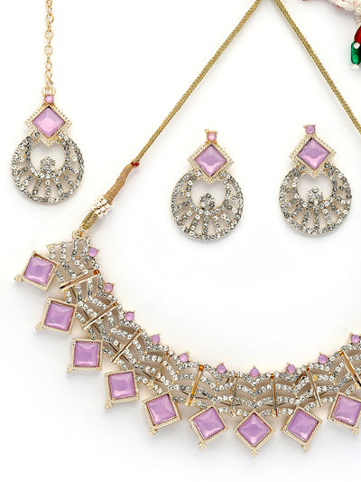 Sukkhi Classical Gold Plated AD Stones & Beads Choker Necklace Set With Earring And Maangtika | Jewellery Set For Women|NS107538