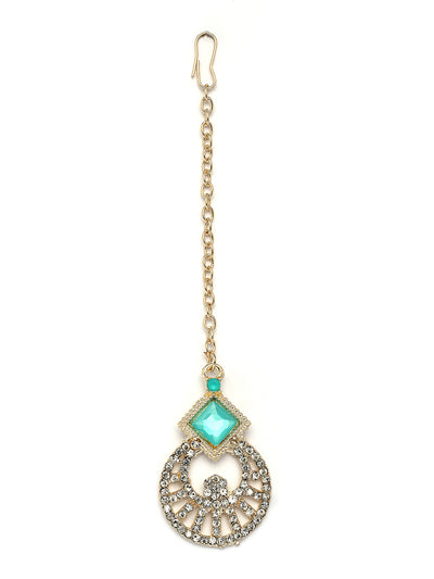 Sukkhi Decent Gold Plated AD Stones & Beads Choker Necklace Set With Earring And Maangtika | Jewellery Set For Women|NS107543