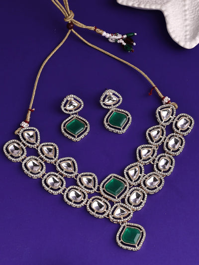 Sukkhi Trendy Stylish Gold Plated AD Stones Studded Choker Necklace Set with Drop Earrings Jewellery for Women & Girls|Jewellery for Party, Wedding, and Festive Occasions for Women|NS107544