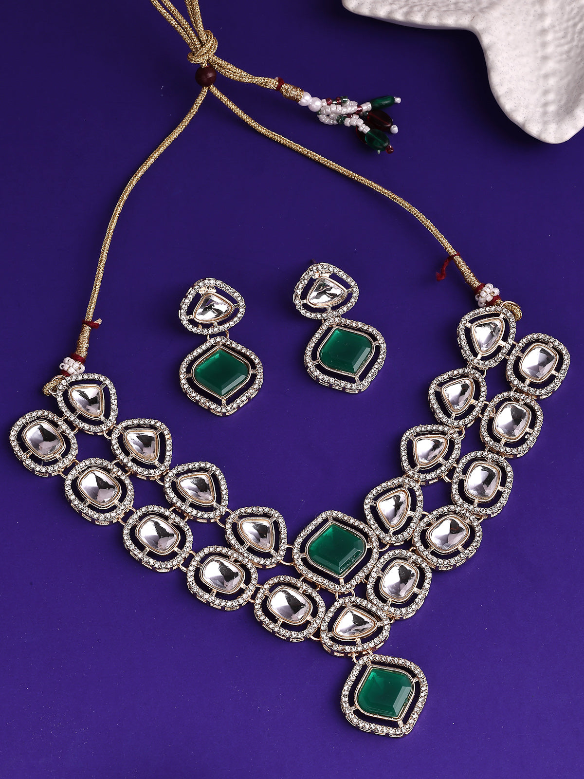 Sukkhi Trendy Stylish Gold Plated AD Stones Studded Choker Necklace Set with Drop Earrings Jewellery for Women & Girls|Jewellery for Party, Wedding, and Festive Occasions for Women|NS107544