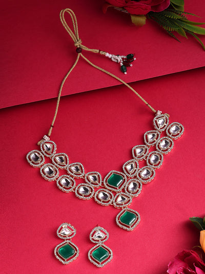 Sukkhi Trendy Stylish Gold Plated AD Stones Studded Choker Necklace Set with Drop Earrings Jewellery for Women & Girls|Jewellery for Party, Wedding, and Festive Occasions for Women|NS107544