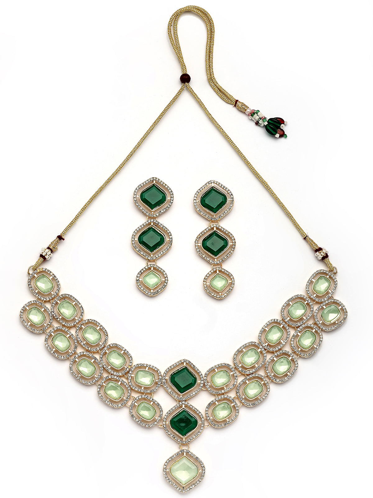 Sukkhi Charming Gold Plated AD Stones Studded Choker Necklace Set with Dangle Earrings Jewellery for Women & Girls|Jewellery for Party, Wedding, and Festive Occasions for Women|NS107545