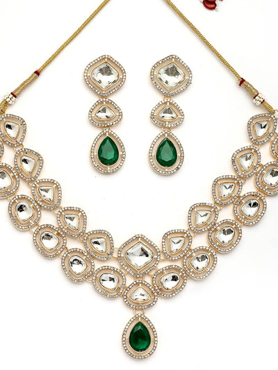 Sukkhi Ornamental Gold Plated AD Stones Studded Choker Necklace Set with Drop Earrings Jewellery for Women & Girls|Jewellery for Party, Wedding, and Festive Occasions for Women|NS107546