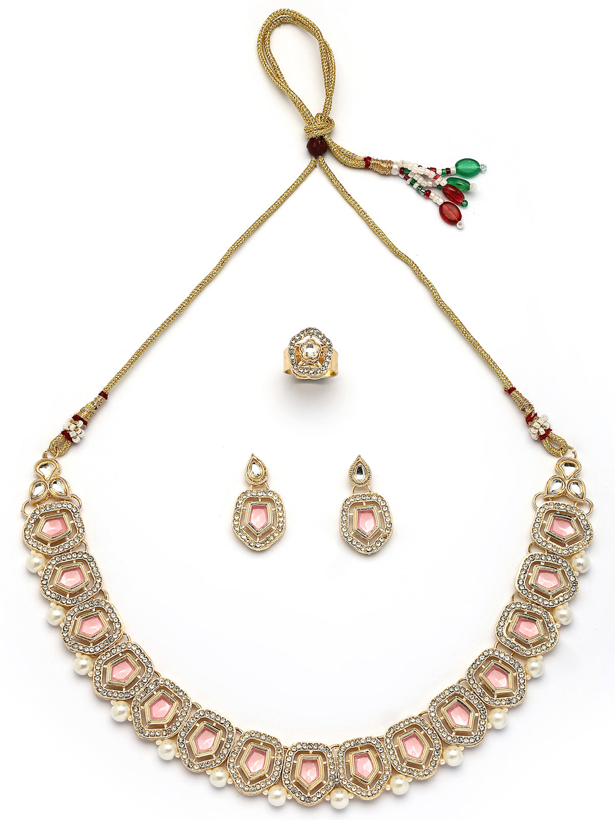 Sukkhi Modern Stylish Gold Plated AD Stones Studded Pink Choker Necklace Set with Drop Earrings Jewellery for Women & Girls|Jewellery for Party, Wedding, and Festive Occasions for Women|NS107547