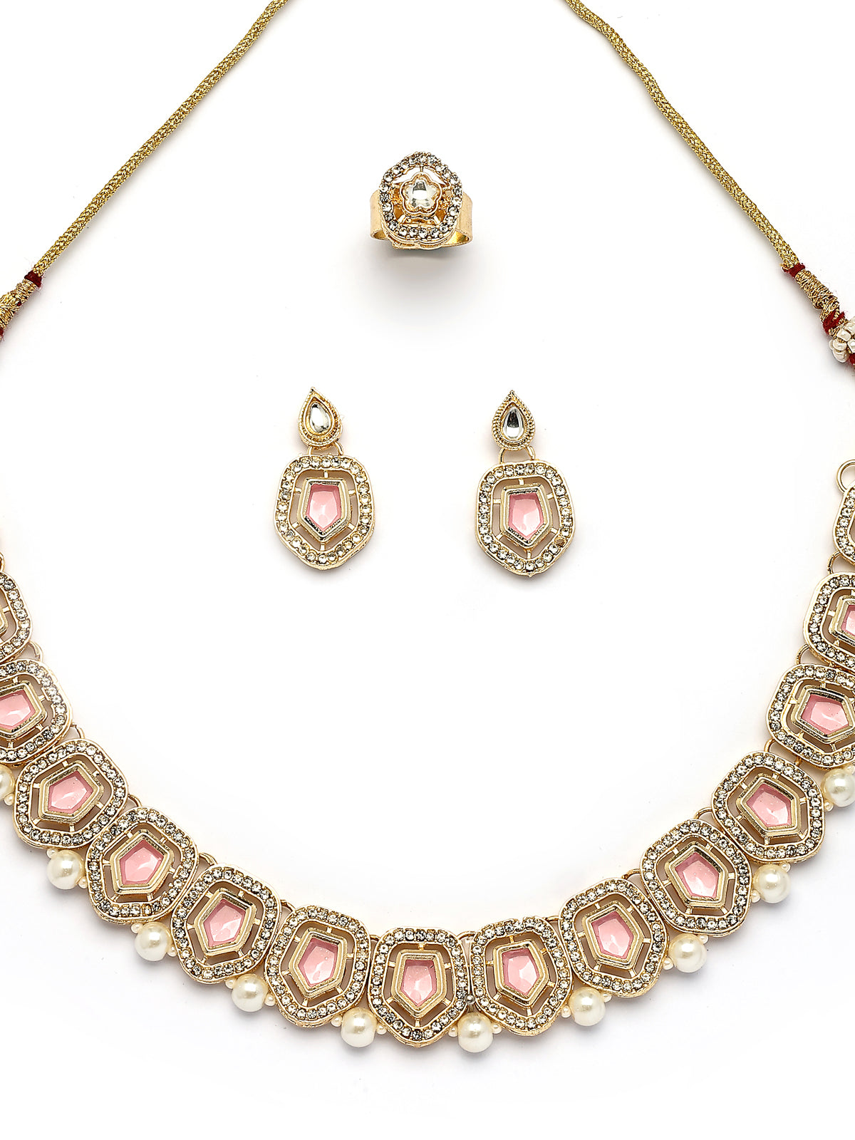 Sukkhi Modern Stylish Gold Plated AD Stones Studded Pink Choker Necklace Set with Drop Earrings Jewellery for Women & Girls|Jewellery for Party, Wedding, and Festive Occasions for Women|NS107547