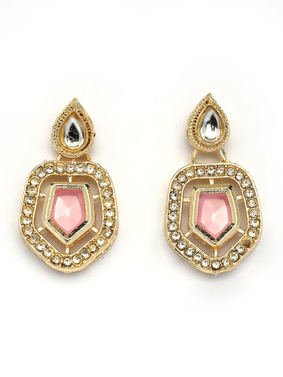 Sukkhi Modern Stylish Gold Plated AD Stones Studded Pink Choker Necklace Set with Drop Earrings Jewellery for Women & Girls|Jewellery for Party, Wedding, and Festive Occasions for Women|NS107547