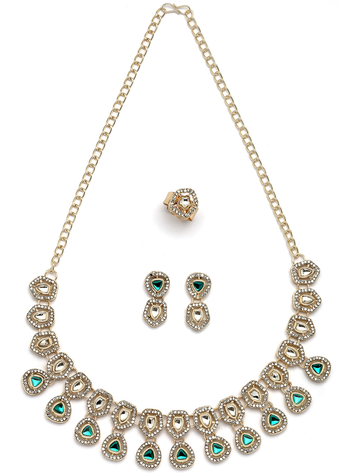Sukkhi Lavish Gold Plated AD Stones Studded Green Choker Necklace Set with Studs Earrings & Ring Jewellery for Women & Girls|Jewellery for Party, Wedding, and Festive Occasions for Women|NS107549