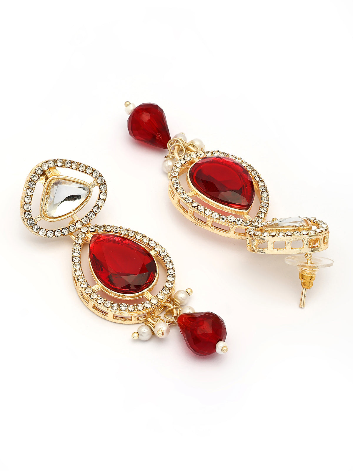 Sukkhi Latest Stylish Gold Plated AD Stones & Beads Studded Red Choker Necklace Set with Drop Earrings Jewellery for Women & Girls|Jewellery for Party, Wedding, and Festive Occasions for Women|NS107551