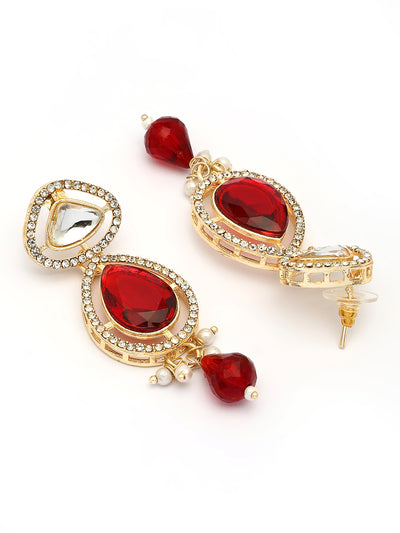 Sukkhi Latest Stylish Gold Plated AD Stones & Beads Studded Red Choker Necklace Set with Drop Earrings Jewellery for Women & Girls|Jewellery for Party, Wedding, and Festive Occasions for Women|NS107551