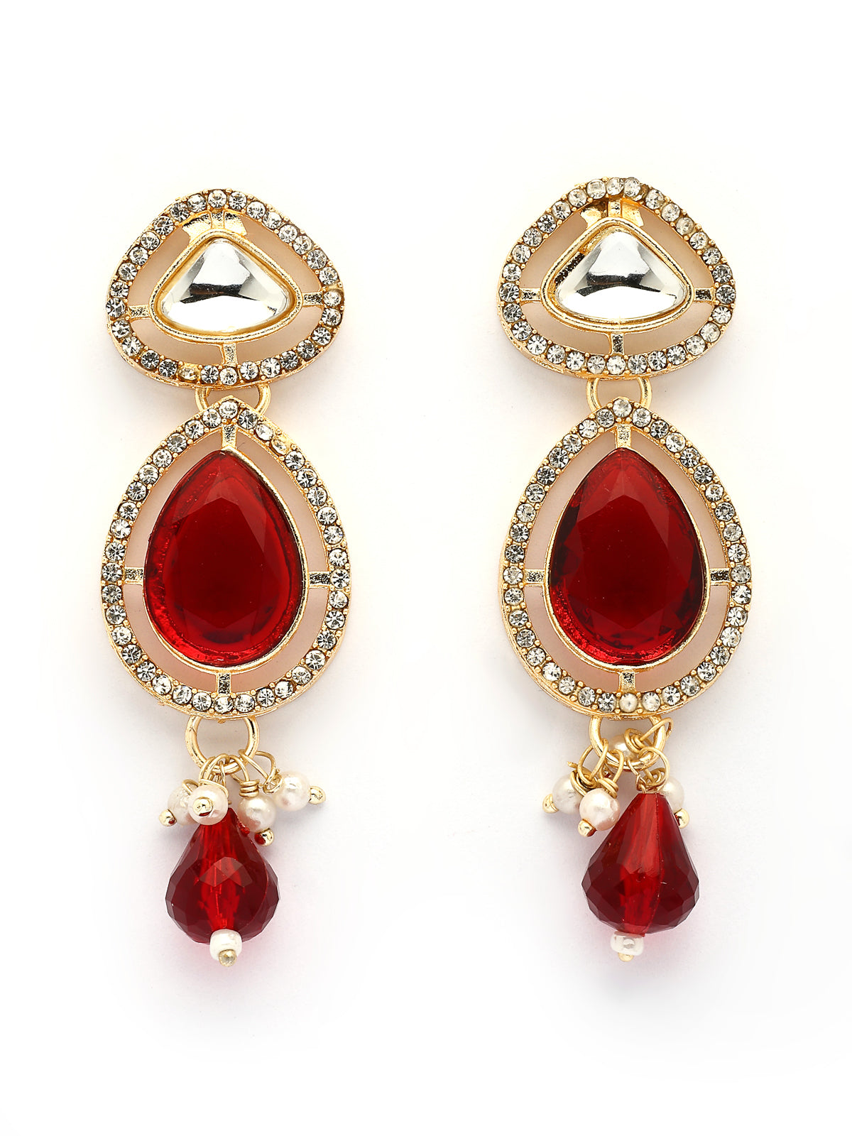 Sukkhi Latest Stylish Gold Plated AD Stones & Beads Studded Red Choker Necklace Set with Drop Earrings Jewellery for Women & Girls|Jewellery for Party, Wedding, and Festive Occasions for Women|NS107551