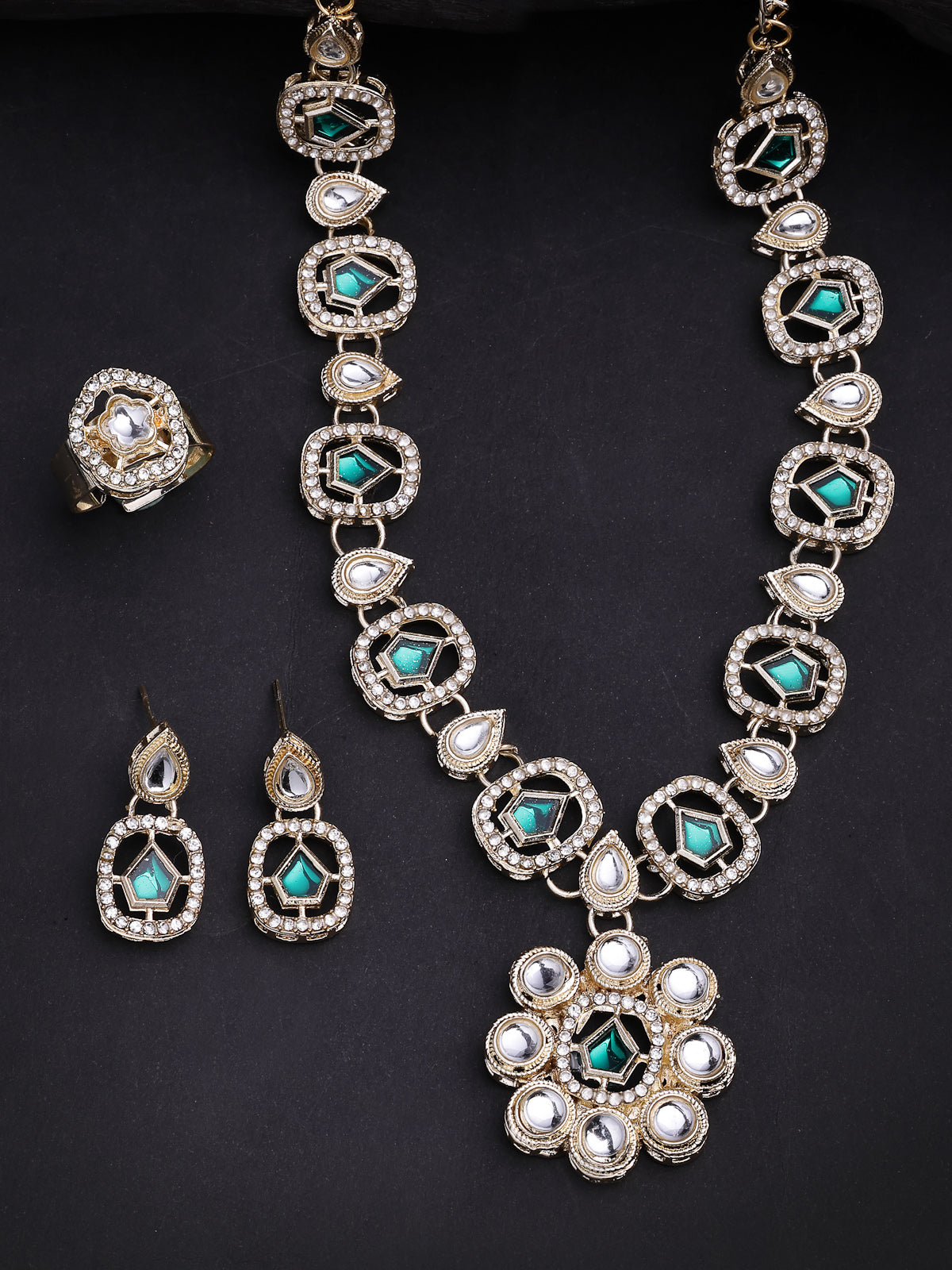 Sukkhi Eye Catchy Gold Plated AD Stones Studded Choker Necklace set with Studs Earrings & Ring Jewellery for Women & Girls|Jewellery for Party, Wedding, and Festive Occasions for Women|NS107552