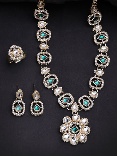 Sukkhi Eye Catchy Gold Plated AD Stones Studded Choker Necklace set with Studs Earrings & Ring Jewellery for Women & Girls|Jewellery for Party, Wedding, and Festive Occasions for Women|NS107552