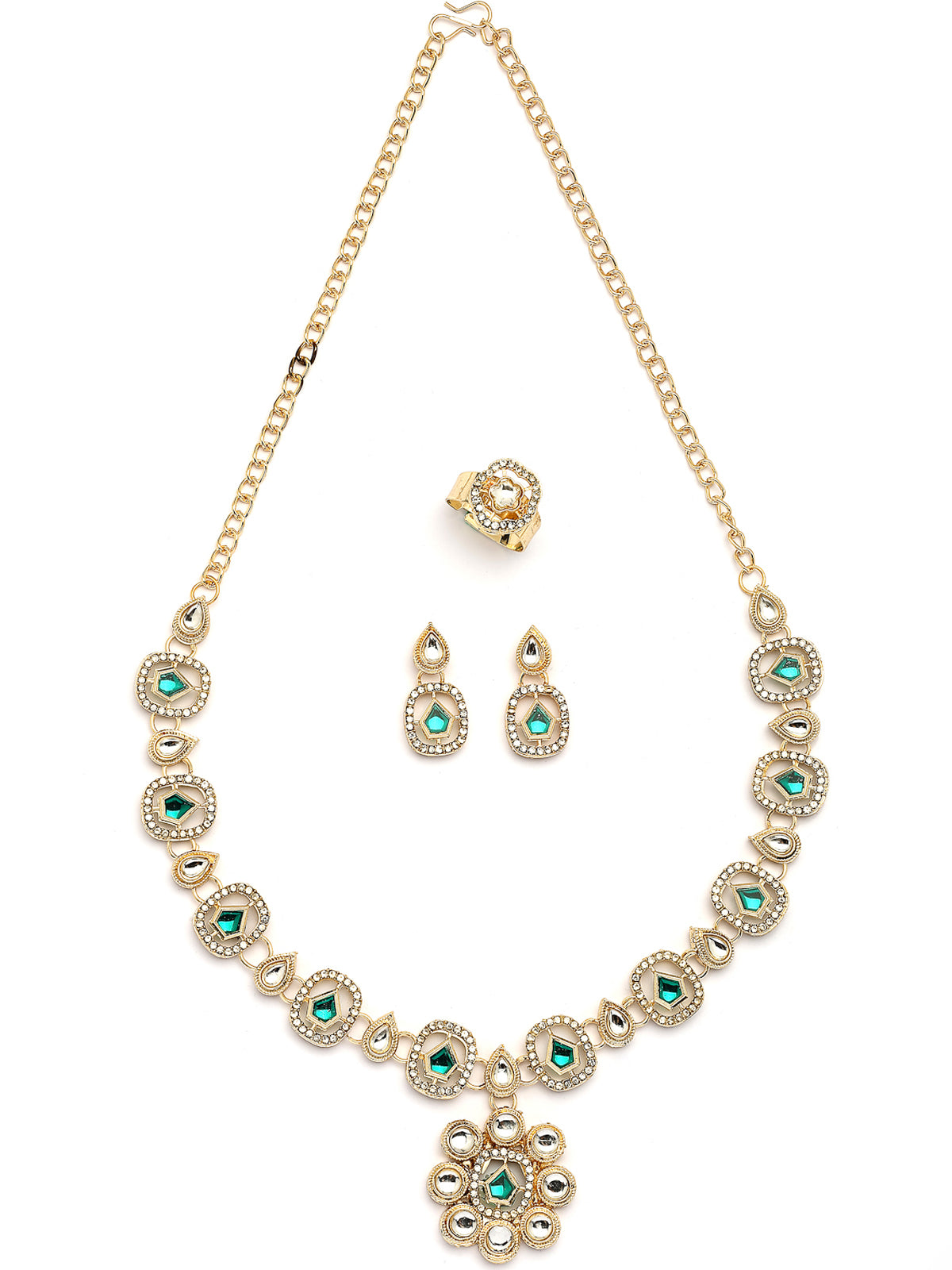 Sukkhi Eye Catchy Gold Plated AD Stones Studded Choker Necklace set with Studs Earrings & Ring Jewellery for Women & Girls|Jewellery for Party, Wedding, and Festive Occasions for Women|NS107552