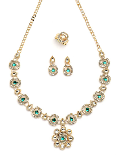 Sukkhi Eye Catchy Gold Plated AD Stones Studded Choker Necklace set with Studs Earrings & Ring Jewellery for Women & Girls|Jewellery for Party, Wedding, and Festive Occasions for Women|NS107552