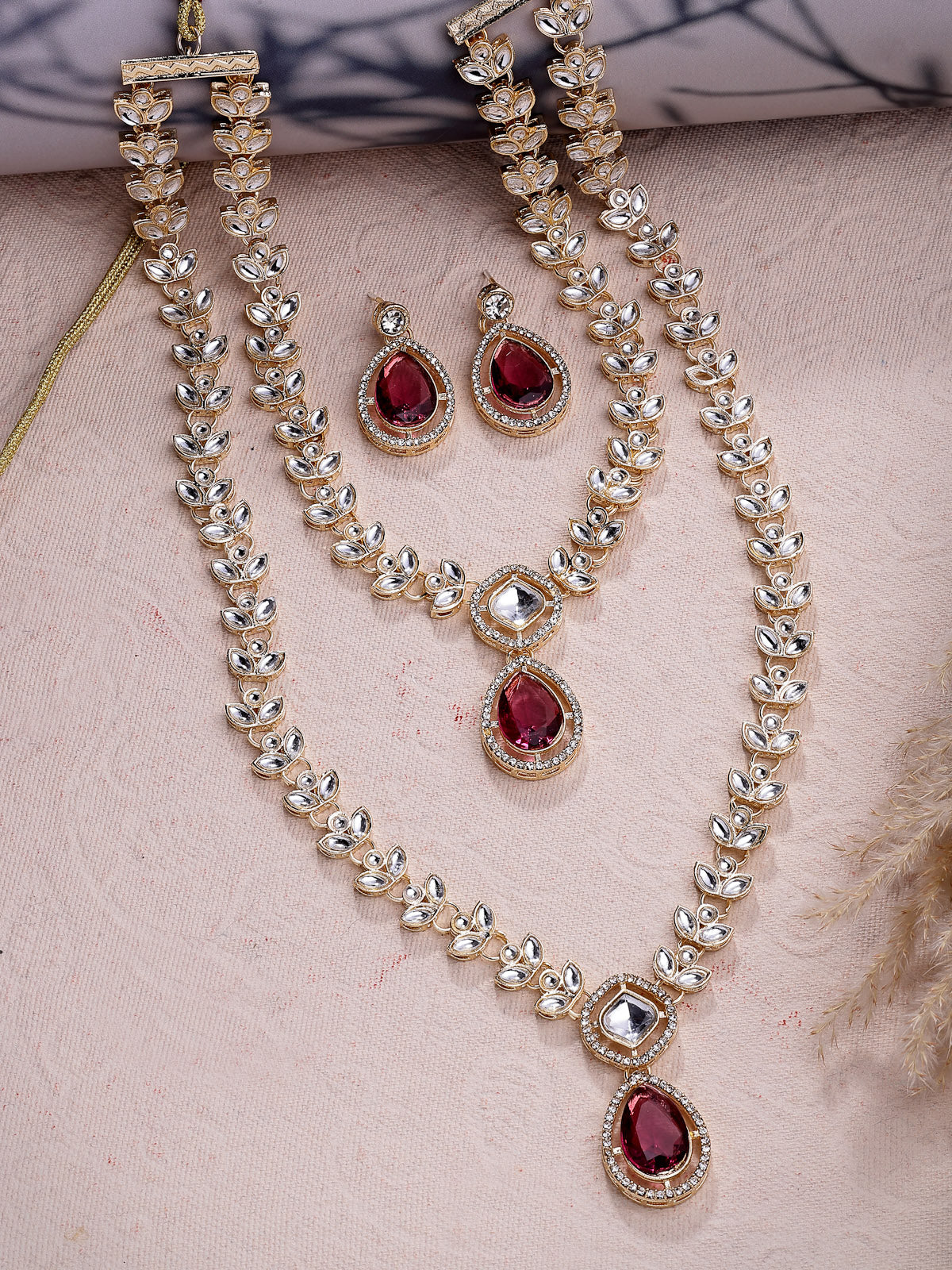 Sukkhi Impressive Gold Plated AD Stones Studded Red Layer Choker Necklace Set with Drop Earrings Jewellery for Women & Girls|Jewellery for Party, Wedding, and Festive Occasions for Women|NS107555