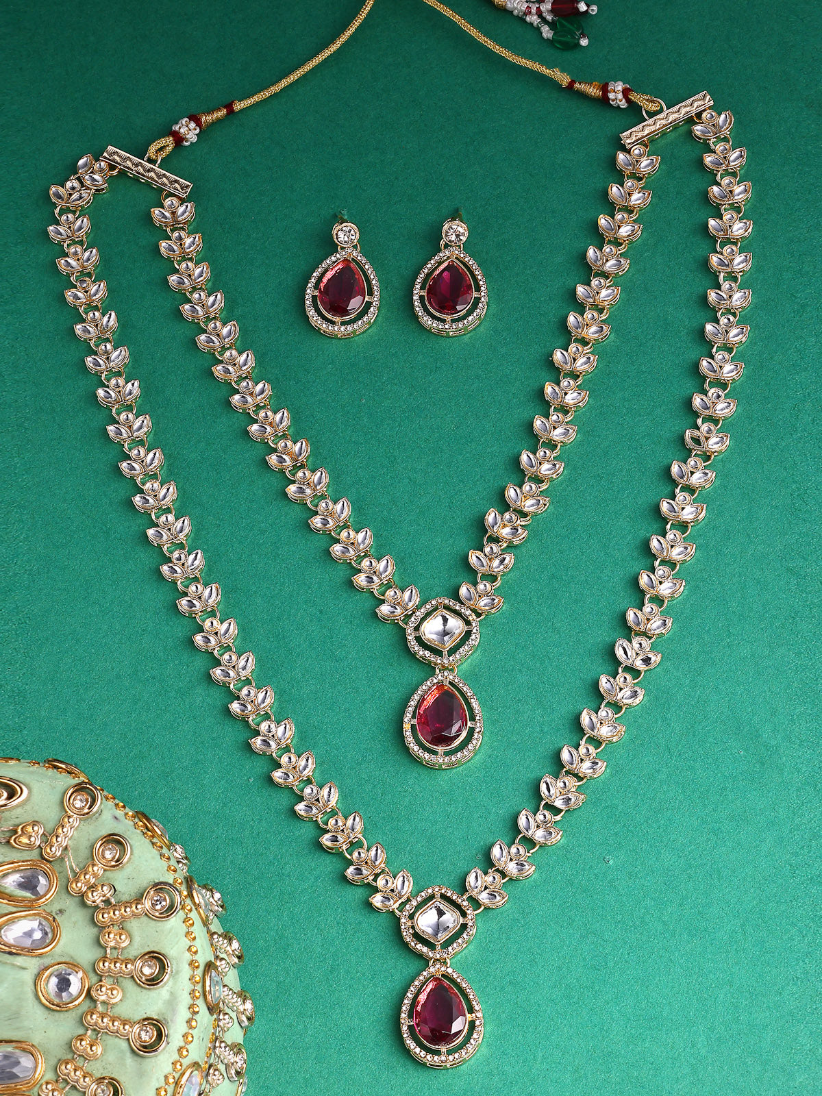 Sukkhi Impressive Gold Plated AD Stones Studded Red Layer Choker Necklace Set with Drop Earrings Jewellery for Women & Girls|Jewellery for Party, Wedding, and Festive Occasions for Women|NS107555