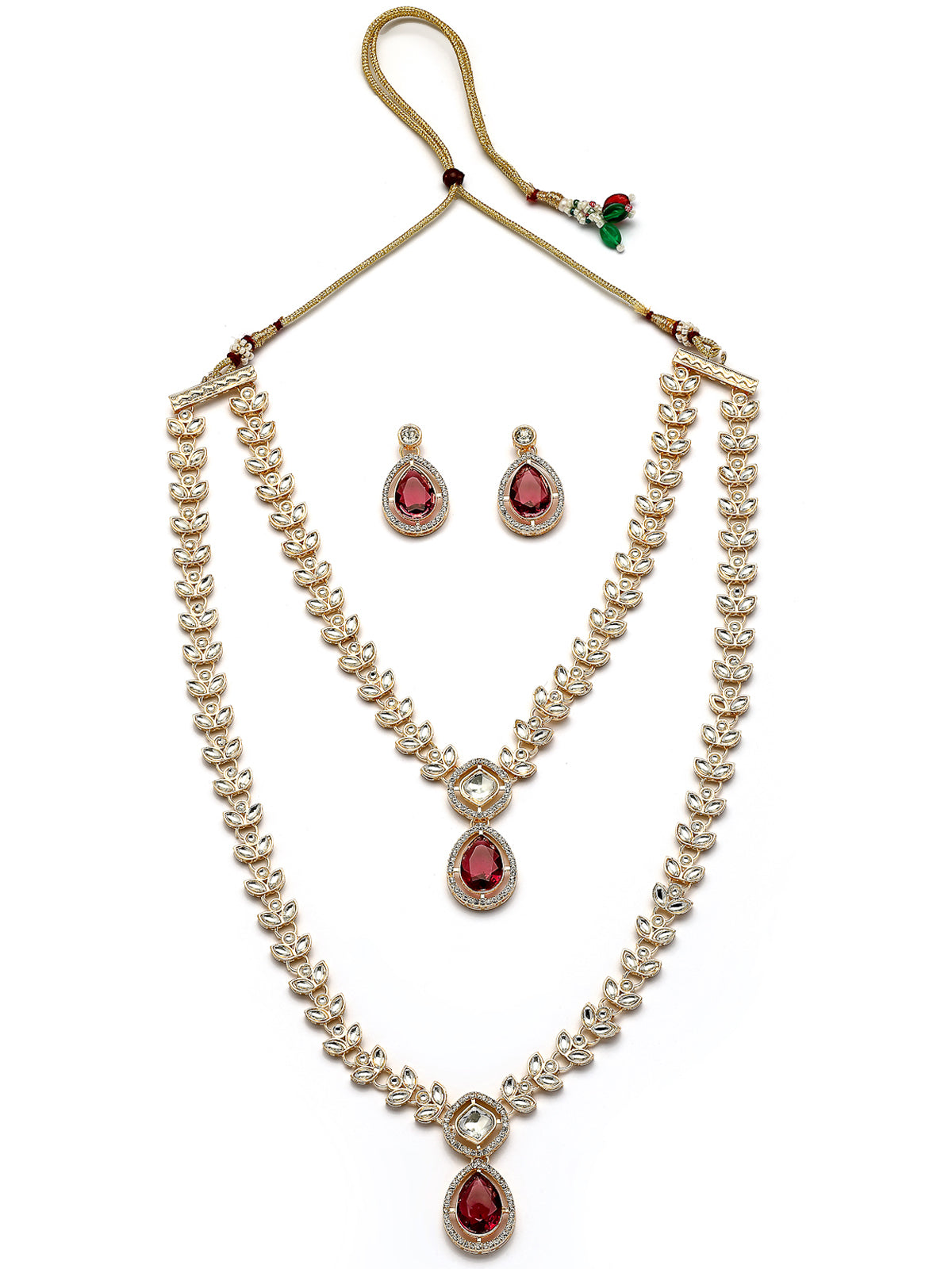 Sukkhi Impressive Gold Plated AD Stones Studded Red Layer Choker Necklace Set with Drop Earrings Jewellery for Women & Girls|Jewellery for Party, Wedding, and Festive Occasions for Women|NS107555