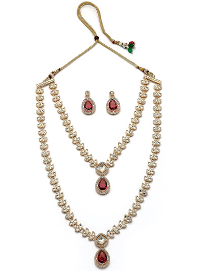 Sukkhi Impressive Gold Plated AD Stones Studded Red Layer Choker Necklace Set with Drop Earrings Jewellery for Women & Girls|Jewellery for Party, Wedding, and Festive Occasions for Women|NS107555