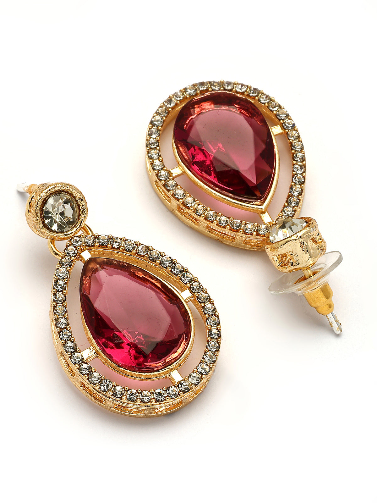 Sukkhi Impressive Gold Plated AD Stones Studded Red Layer Choker Necklace Set with Drop Earrings Jewellery for Women & Girls|Jewellery for Party, Wedding, and Festive Occasions for Women|NS107555