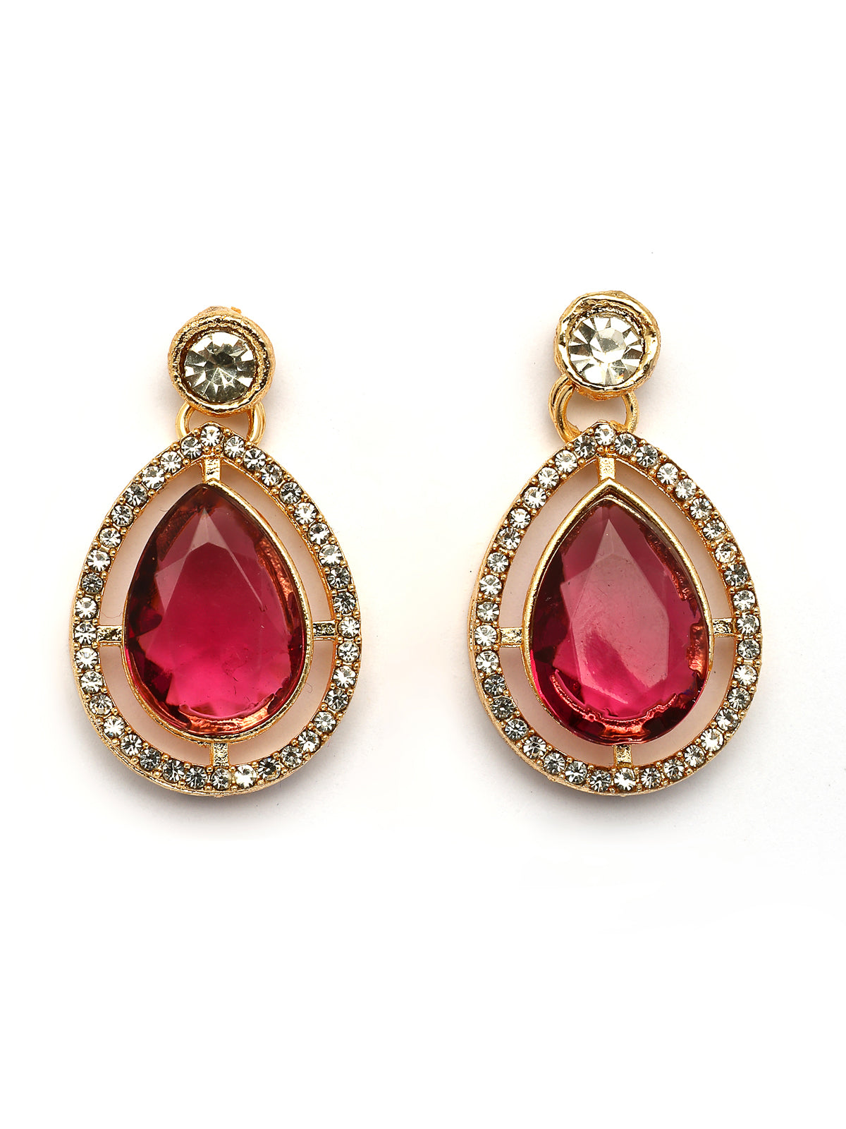 Sukkhi Impressive Gold Plated AD Stones Studded Red Layer Choker Necklace Set with Drop Earrings Jewellery for Women & Girls|Jewellery for Party, Wedding, and Festive Occasions for Women|NS107555