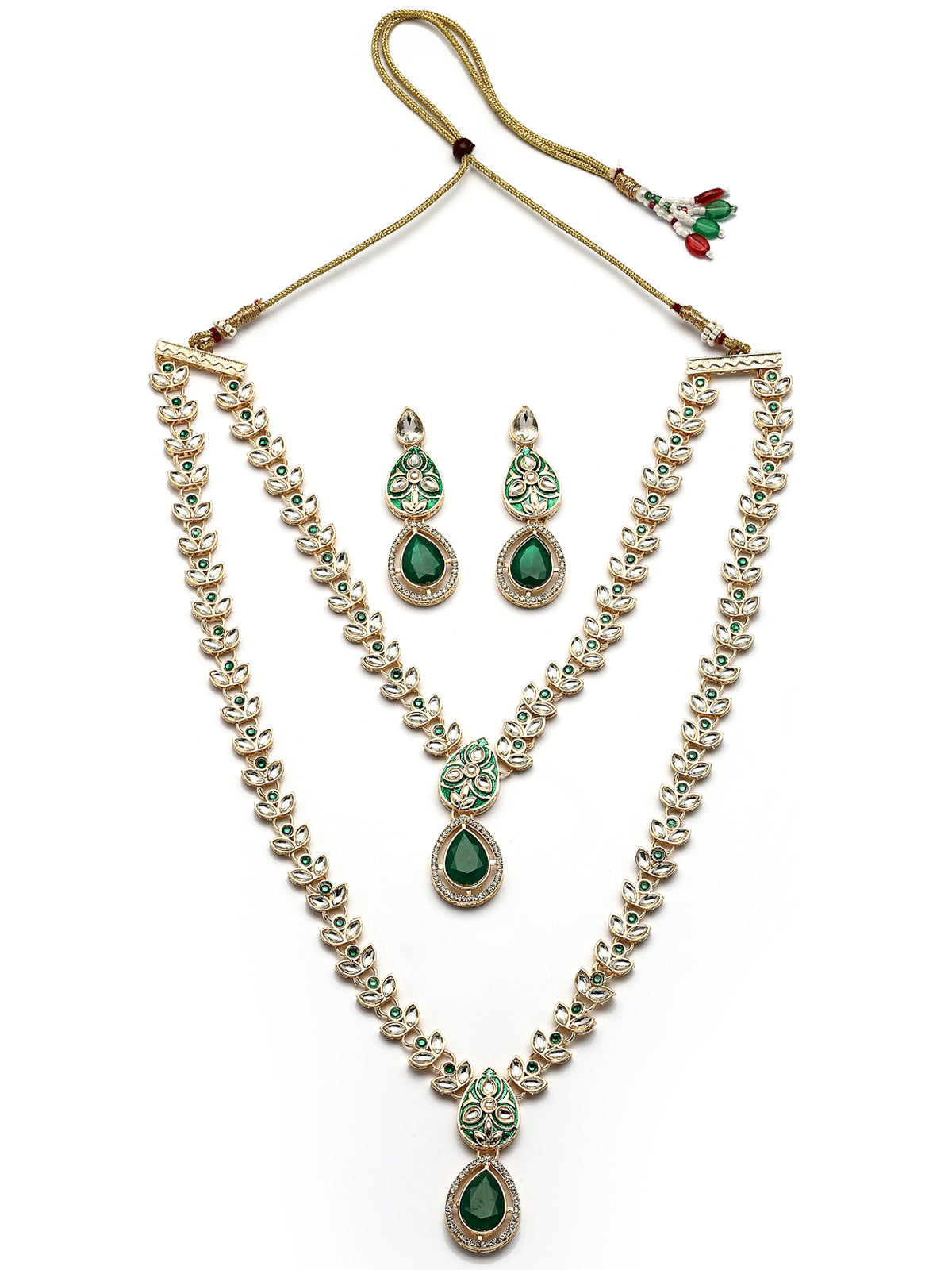 Sukkhi Impressive Gold Plated AD Stones Studded Green Layer Choker Necklace Set with Drop Earrings Jewellery for Women & Girls|Jewellery for Party, Wedding, and Festive Occasions for Women|NS107556