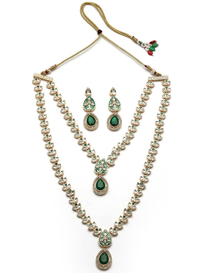Sukkhi Impressive Gold Plated AD Stones Studded Green Layer Choker Necklace Set with Drop Earrings Jewellery for Women & Girls|Jewellery for Party, Wedding, and Festive Occasions for Women|NS107556
