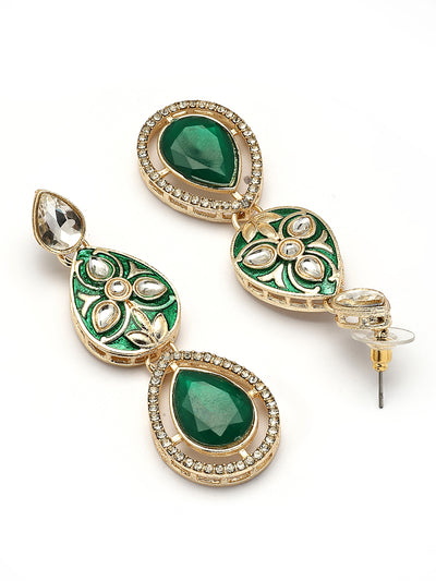 Sukkhi Impressive Gold Plated AD Stones Studded Green Layer Choker Necklace Set with Drop Earrings Jewellery for Women & Girls|Jewellery for Party, Wedding, and Festive Occasions for Women|NS107556