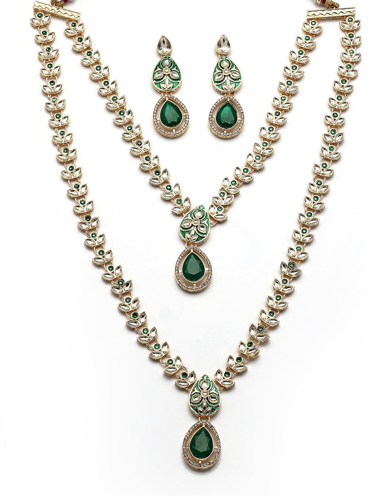 Sukkhi Impressive Gold Plated AD Stones Studded Green Layer Choker Necklace Set with Drop Earrings Jewellery for Women & Girls|Jewellery for Party, Wedding, and Festive Occasions for Women|NS107556