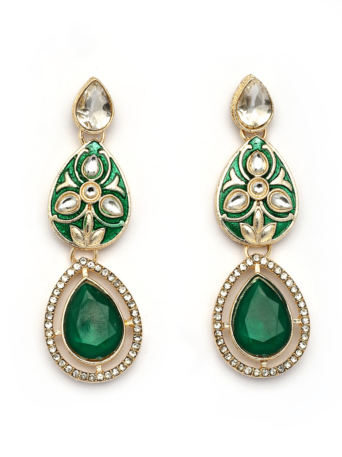 Sukkhi Impressive Gold Plated AD Stones Studded Green Layer Choker Necklace Set with Drop Earrings Jewellery for Women & Girls|Jewellery for Party, Wedding, and Festive Occasions for Women|NS107556