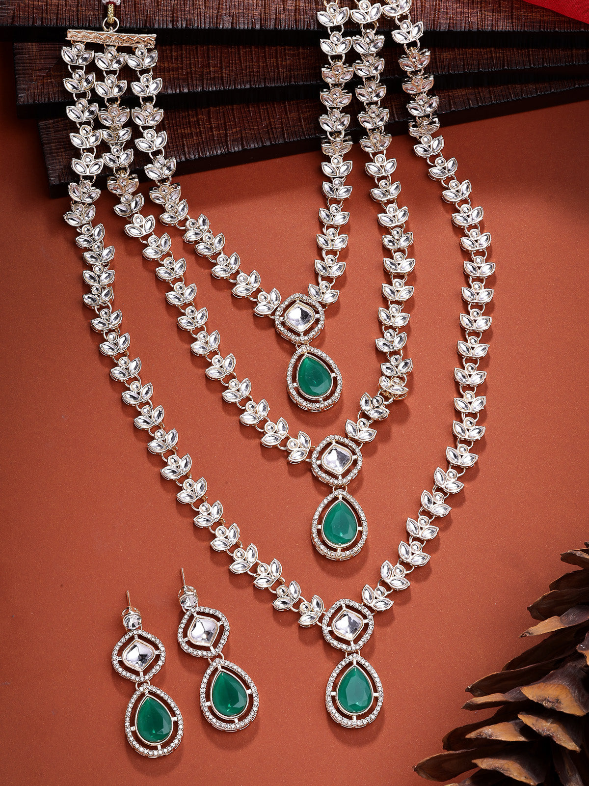 Sukkhi Stunning Gold Plated AD Stones Green Multi Layer Choker Necklace Set with Drop Earrings Jewellery for Women & Girls|Jewellery for Party, Wedding, and Festive Occasions for Women|NS107557