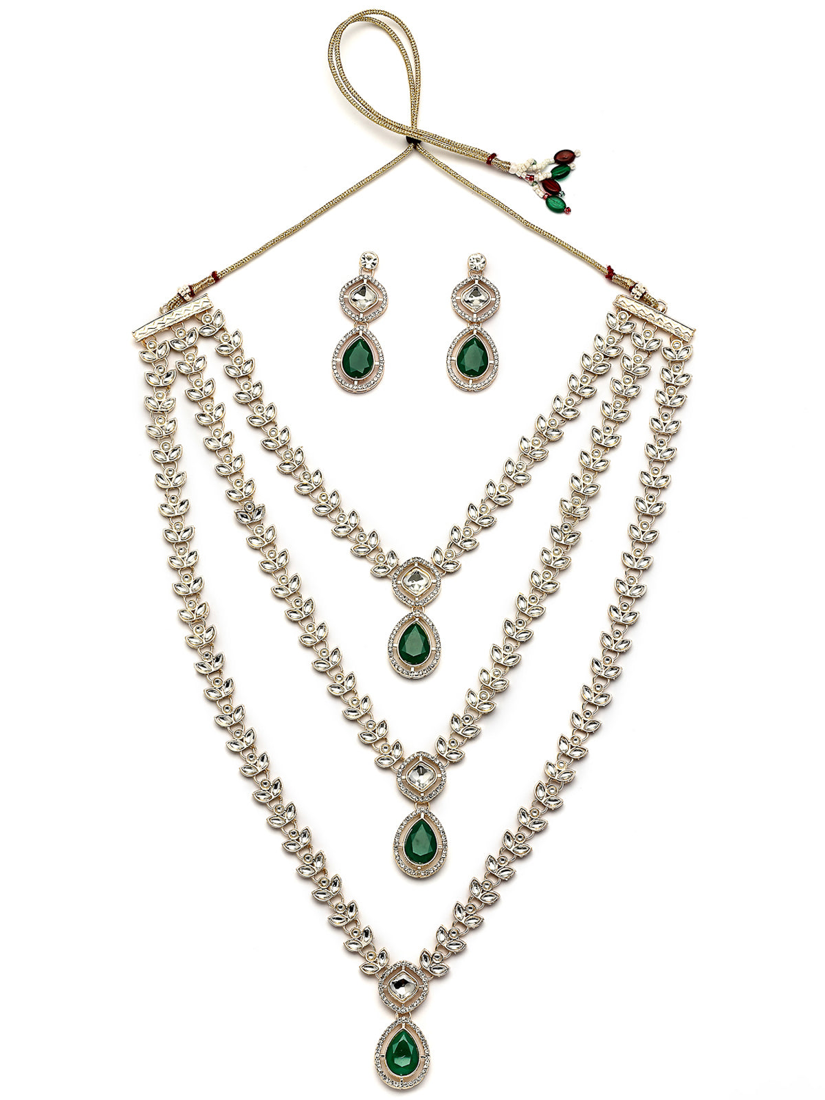 Sukkhi Stunning Gold Plated AD Stones Green Multi Layer Choker Necklace Set with Drop Earrings Jewellery for Women & Girls|Jewellery for Party, Wedding, and Festive Occasions for Women|NS107557
