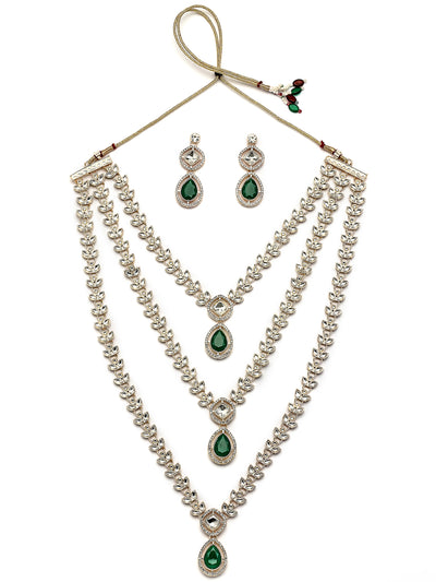 Sukkhi Stunning Gold Plated AD Stones Green Multi Layer Choker Necklace Set with Drop Earrings Jewellery for Women & Girls|Jewellery for Party, Wedding, and Festive Occasions for Women|NS107557