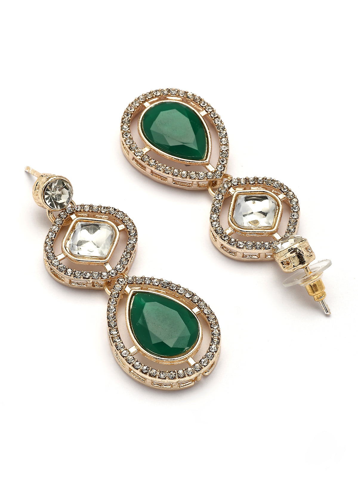 Sukkhi Stunning Gold Plated AD Stones Green Multi Layer Choker Necklace Set with Drop Earrings Jewellery for Women & Girls|Jewellery for Party, Wedding, and Festive Occasions for Women|NS107557