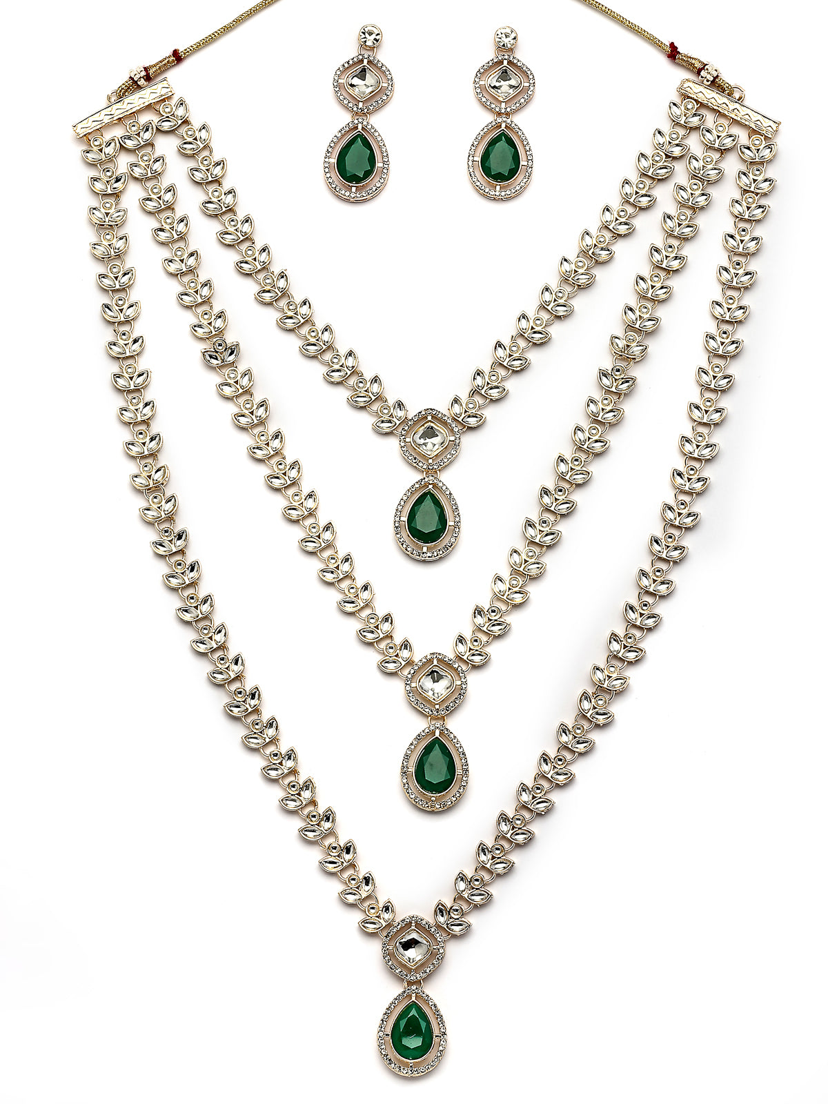 Sukkhi Stunning Gold Plated AD Stones Green Multi Layer Choker Necklace Set with Drop Earrings Jewellery for Women & Girls|Jewellery for Party, Wedding, and Festive Occasions for Women|NS107557