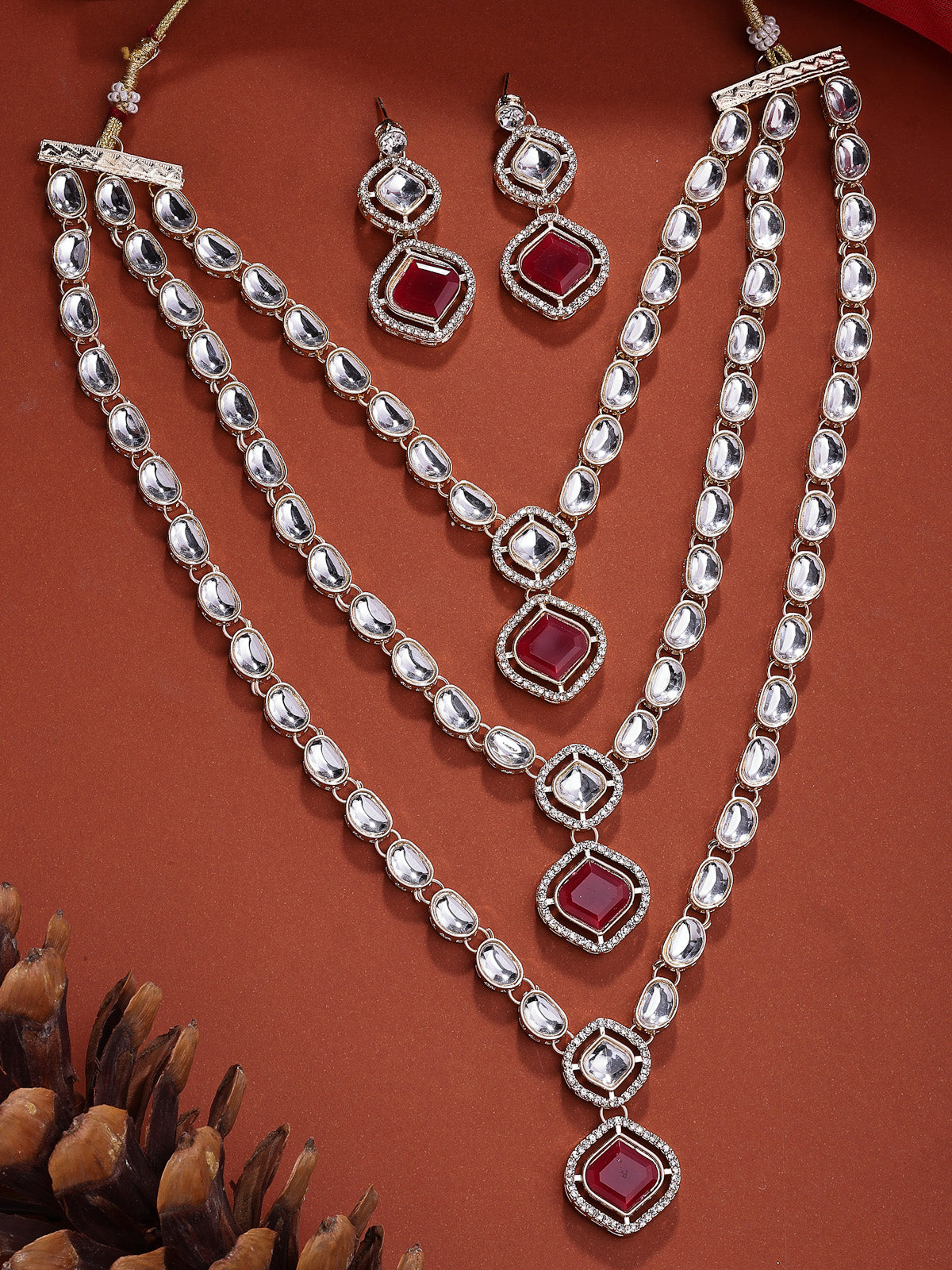 Sukkhi Stunning Gold Plated AD Stones Studded Red Multi Layer Choker Necklace Set with Drop Earrings Jewellery for Women & Girls|Jewellery for Party, Wedding, and Festive Occasions for Women|NS107558