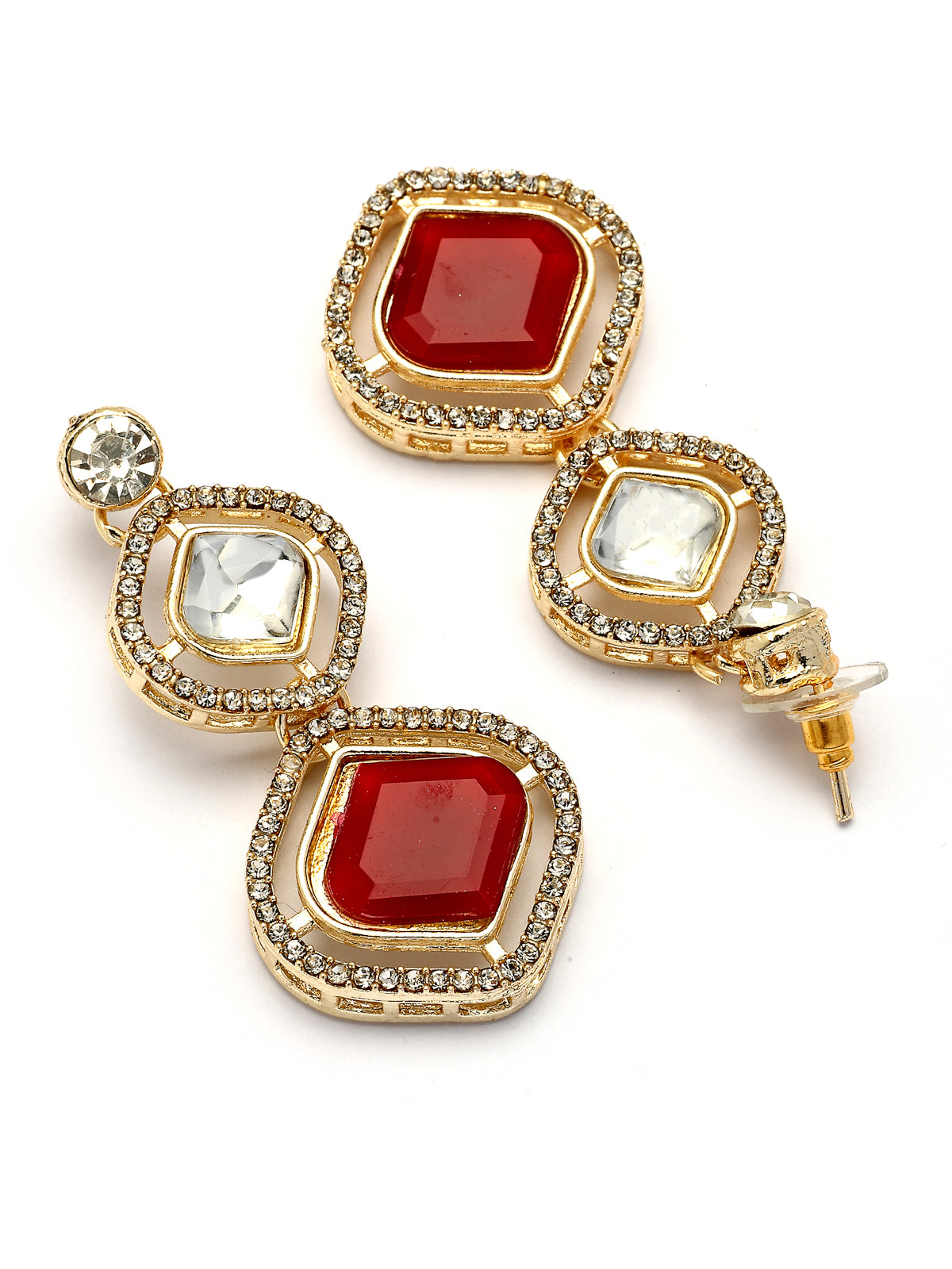 Sukkhi Stunning Gold Plated AD Stones Studded Red Multi Layer Choker Necklace Set with Drop Earrings Jewellery for Women & Girls|Jewellery for Party, Wedding, and Festive Occasions for Women|NS107558