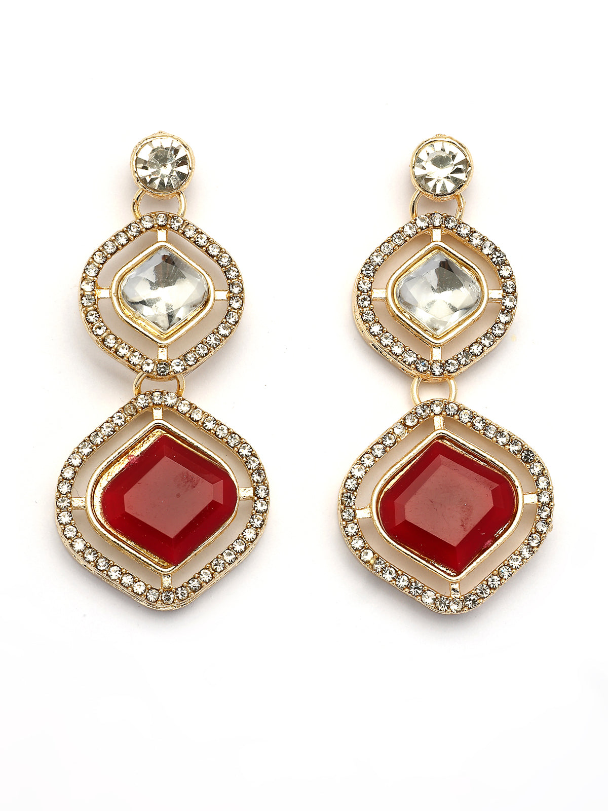 Sukkhi Stunning Gold Plated AD Stones Studded Red Multi Layer Choker Necklace Set with Drop Earrings Jewellery for Women & Girls|Jewellery for Party, Wedding, and Festive Occasions for Women|NS107558