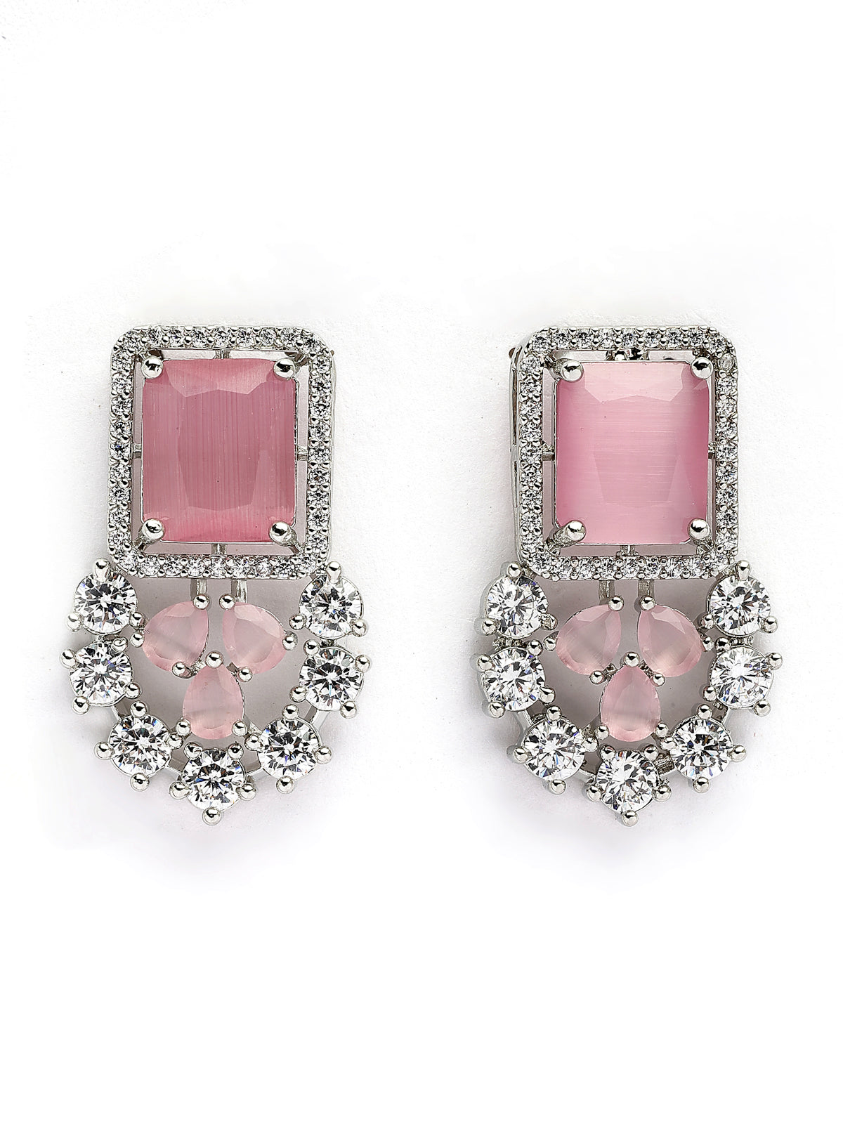 Sukkhi Preety Pink Stylish Rhodium Plated Cubic Zirconia Diamond Studded Brass Collar Necklace with Studs Earring & Maangtikka Jewellery Set for Women|Latest Stylish Gifts for All Occasions|NS115974