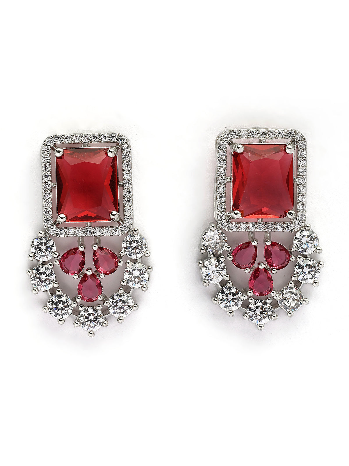 Sukkhi Charming Fashionable Rhodium Plated Red Cubic Zirconia Studded Brass Collar Necklace with Studs Earring & Maangtikka Jewellery Set for Women|Latest Stylish Gifts for All Occasions|NS115975