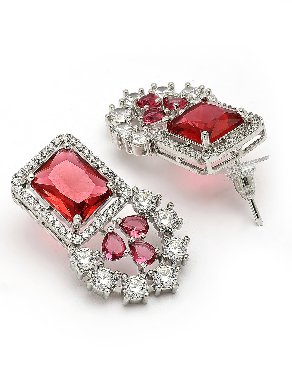 Sukkhi Charming Fashionable Rhodium Plated Red Cubic Zirconia Studded Brass Collar Necklace with Studs Earring & Maangtikka Jewellery Set for Women|Latest Stylish Gifts for All Occasions|NS115975