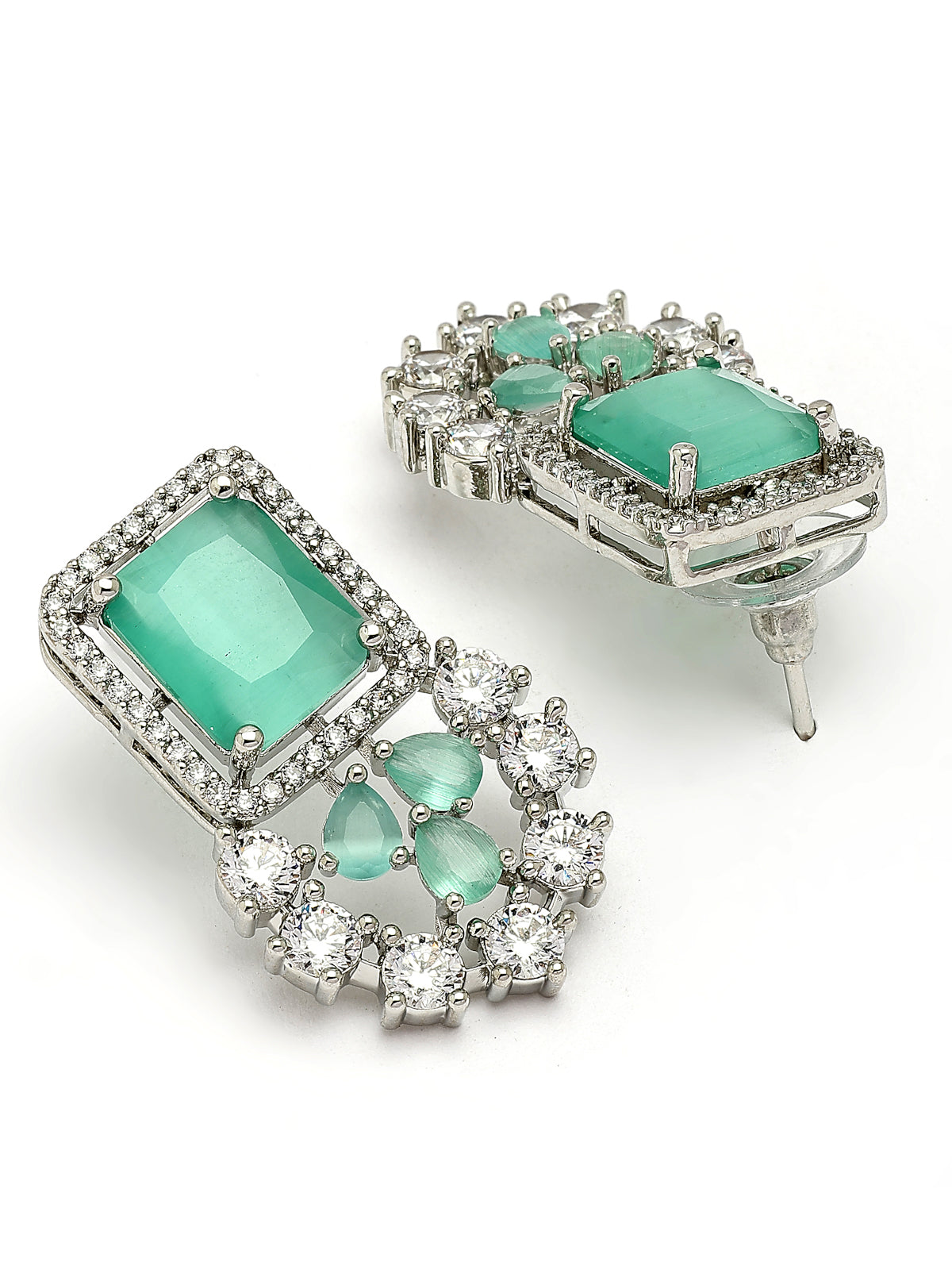 Sukkhi Elegant Style Rhodium Plated Cubic Zirconia Studded Mint Green Brass Collar Necklace with Studs Earring & Maangtikka Jewellery Set for Women|Latest Stylish Gifts for All Occasions|NS115976