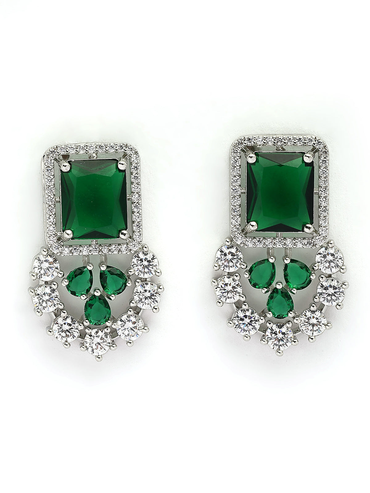 Sukkhi Latest Stylish Rhodium Plated Cubic Zirconia Studded Brass  Emerald Green Collar Necklace & Studs Earring & Maangtikka Jewellery Set for Women|Latest Stylish Gifts for All Occasions|NS115977