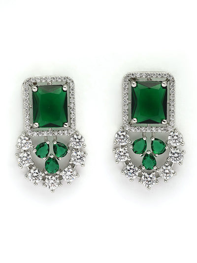 Sukkhi Latest Stylish Rhodium Plated Cubic Zirconia Studded Brass  Emerald Green Collar Necklace & Studs Earring & Maangtikka Jewellery Set for Women|Latest Stylish Gifts for All Occasions|NS115977