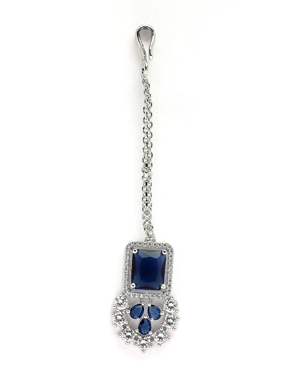 Sukkhi Royal Blue Fashionable Rhodium Plated Cubic Zirconia Studded Brass Collar Necklace with Studs Earring & Maangtikka Jewellery Set for Women|Latest Stylish Gifts for All Occasions|NS115978